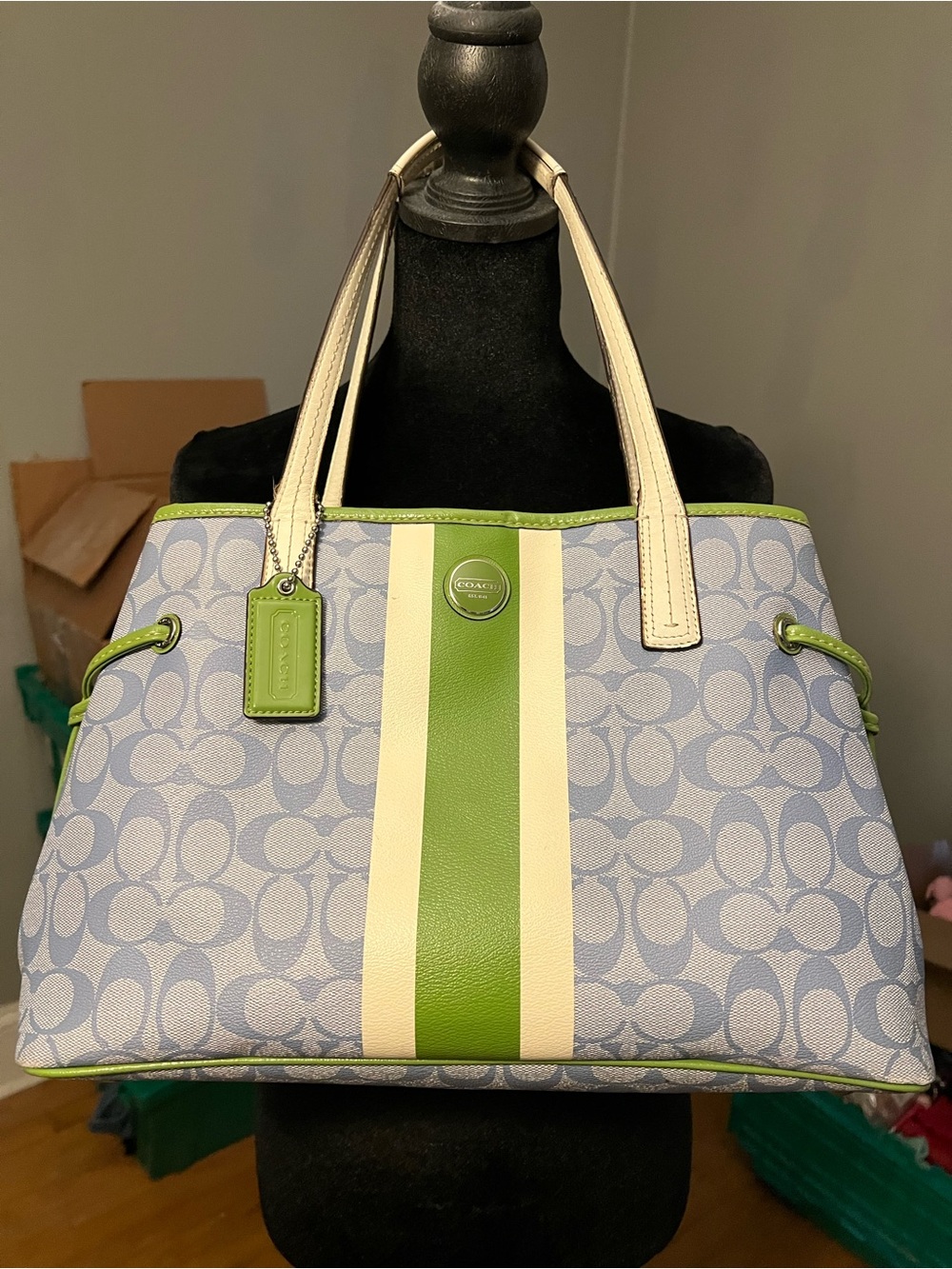 Coach Signature Stripe Legacy Tote Bag